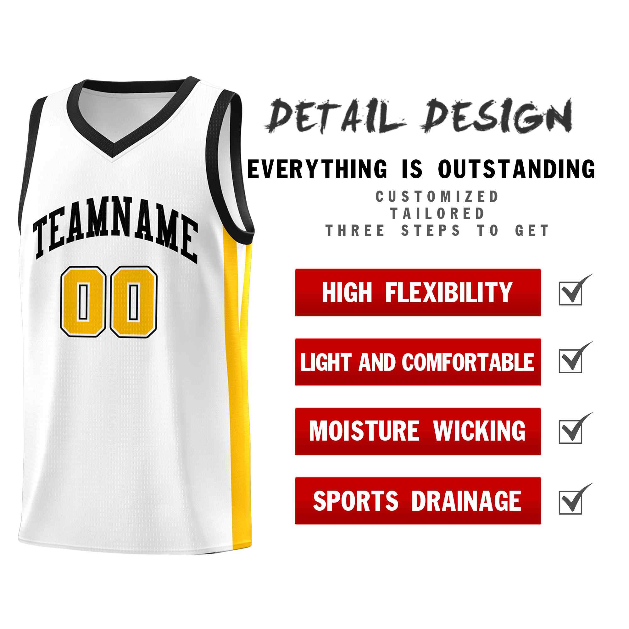 Ensembles classiques noirs et blancs personnalisés, maillot de basket-ball uniforme de sport