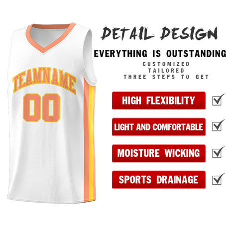Custom White Orange-Yellow Classic Tops Athletic Casual Basketball Jersey