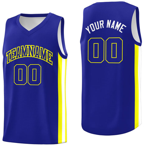 Custom Royal Yellow-White Classic Tops Athletic Casual Basketball Jersey