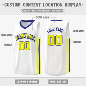 Custom White Royal-Yellow Classic Tops Athletic Casual Basketball Jersey