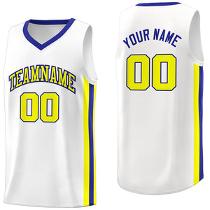 Custom White Royal-Yellow Classic Tops Athletic Casual Basketball Jersey