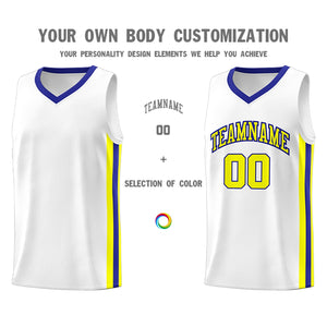 Custom White Royal-Yellow Classic Tops Athletic Casual Basketball Jersey