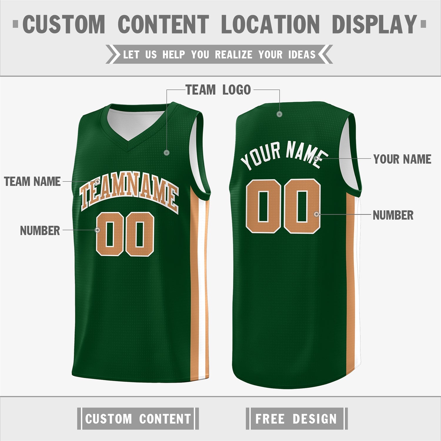 Custom Green Khaki Classic Tops Fashion Sportwear Basketball Jersey