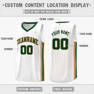 Custom White Green-Khaki Classic Tops Fashion Sportwear Basketball Jersey