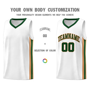 Custom White Green-Khaki Classic Tops Fashion Sportwear Basketball Jersey