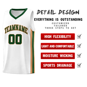 Custom White Green-Khaki Classic Tops Fashion Sportwear Basketball Jersey