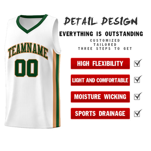 Custom White Green-Khaki Classic Tops Fashion Sportwear Basketball Jersey