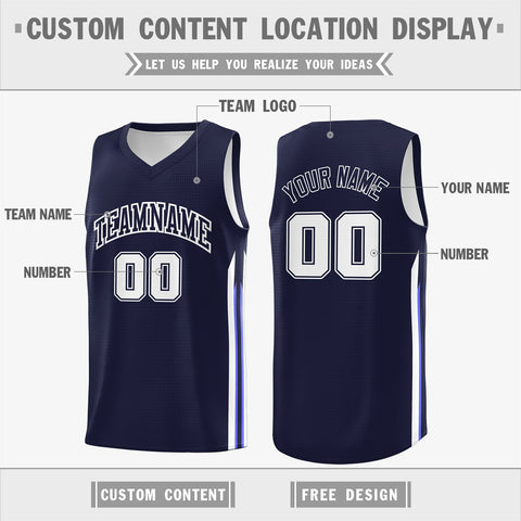 Custom Navy White Classic Tops Athletic Casual Basketball Jersey