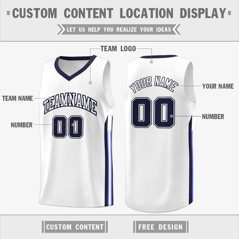 Custom White Navy Classic Tops Fashion Sportwear Basketball Jersey