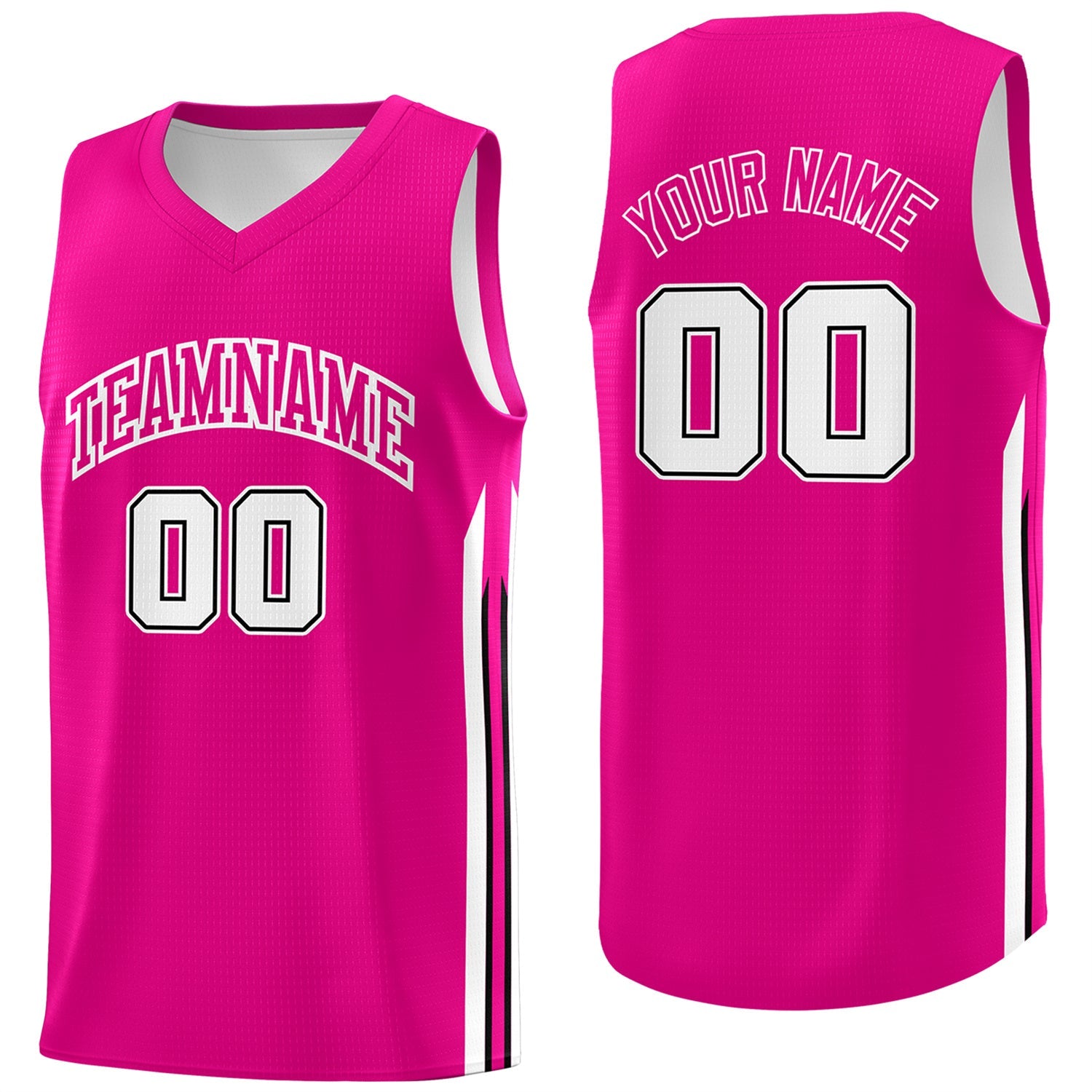 Maillot de basket-ball respirant, haut classique rose blanc-noir personnalisé