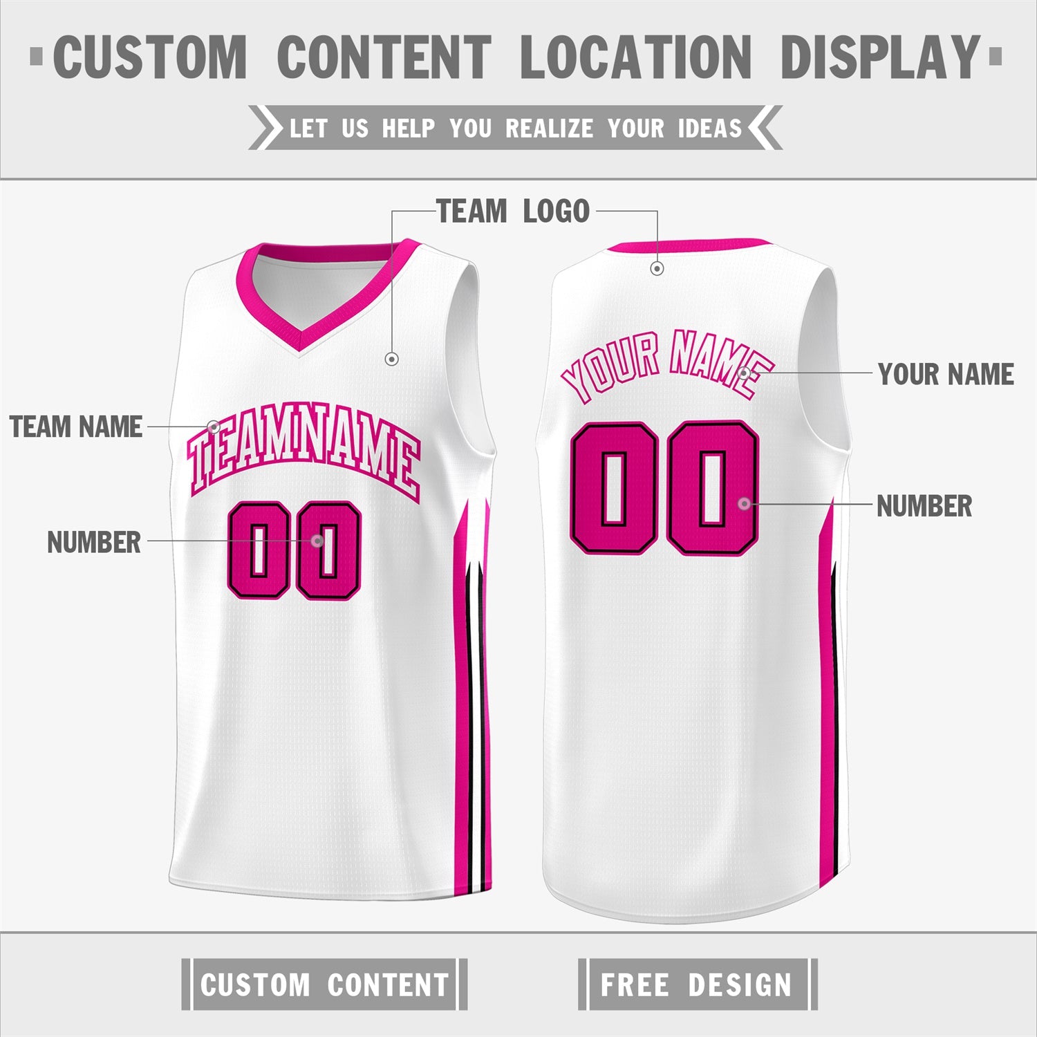 Custom White Pink Classic Tops Mesh Basketball Jersey