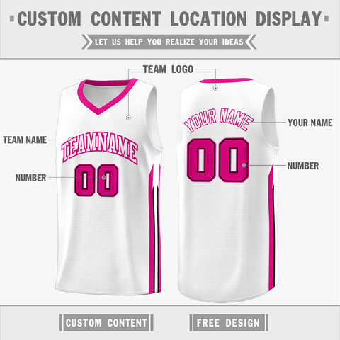 Custom White Pink Classic Tops Mesh Basketball Jersey