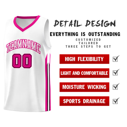 Custom White Pink Classic Tops Mesh Basketball Jersey