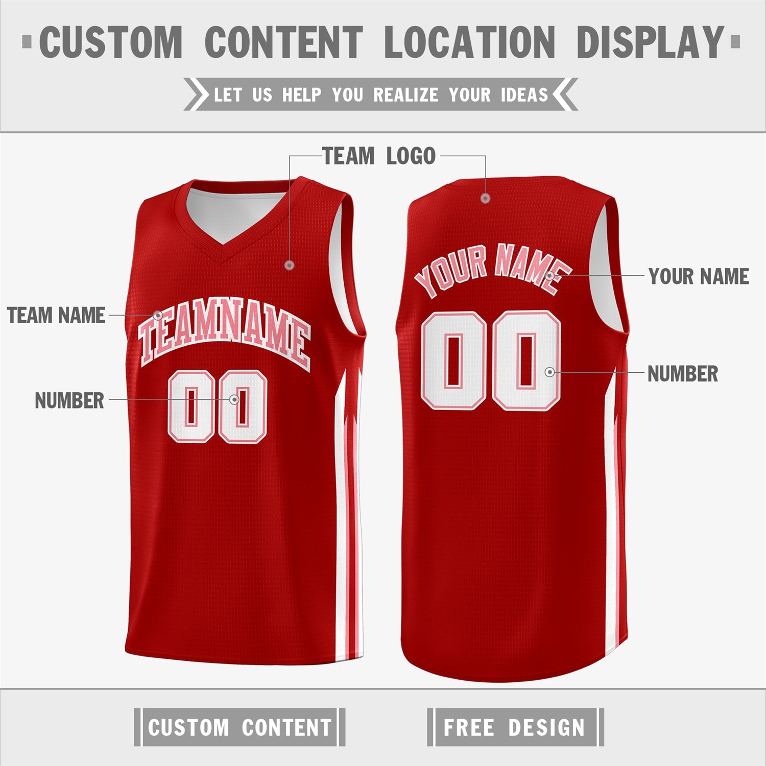 Custom Red White-Pink Classic Tops Athletic Casual Basketball Jersey