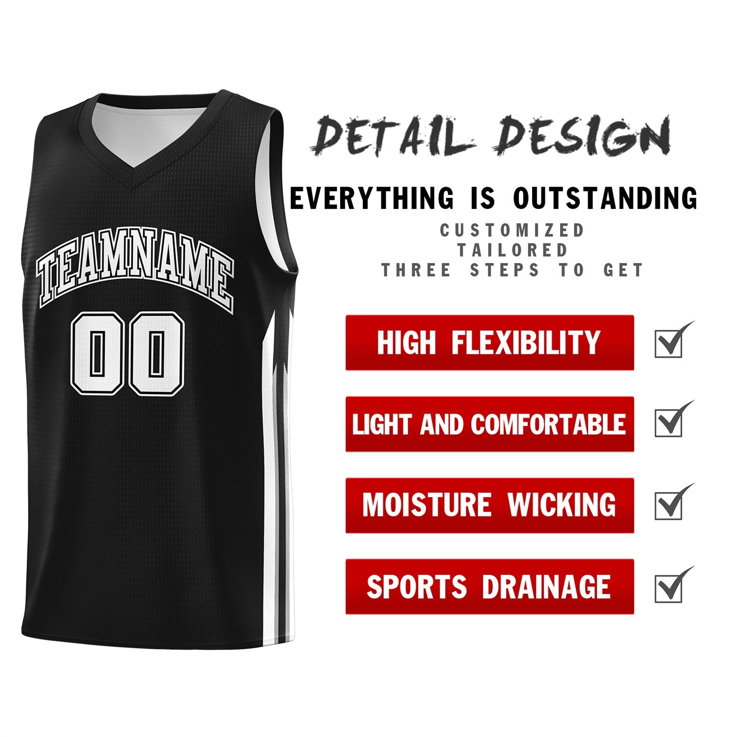 Maillot de basket-ball décontracté et athlétique, haut classique noir et blanc personnalisé