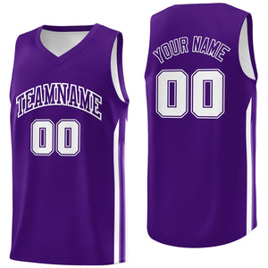 Maillot de basket-ball décontracté, personnalisé, violet, blanc, classique, athlétique, décontracté