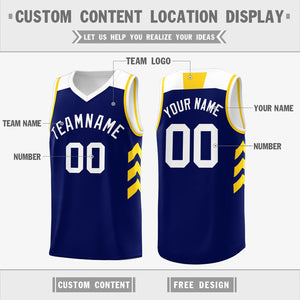 Custom Navy White-Yellow Classic Tops Mesh Sport Basketball Jersey