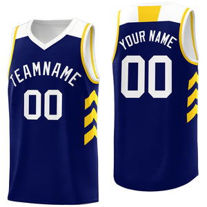 Custom Navy White-Yellow Classic Tops Mesh Sport Basketball Jersey