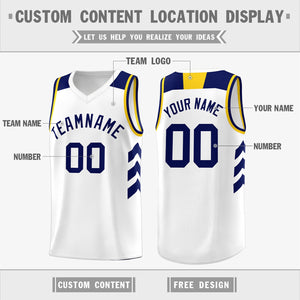 Custom White Navy-Yellow Classic Tops Fashion Sportwear Basketball Jersey