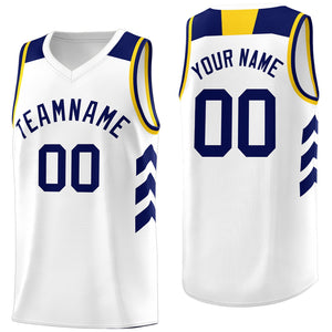 Custom White Navy-Yellow Classic Tops Fashion Sportwear Basketball Jersey