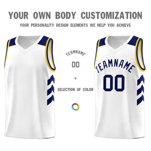 Custom White Navy-Yellow Classic Tops Fashion Sportwear Basketball Jersey