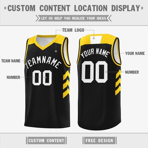 Custom Black White-Yellow Classic Tops Athletic Basketball Jersey