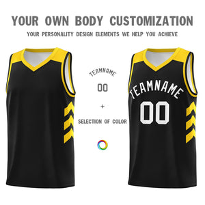 Custom Black White-Yellow Classic Tops Athletic Basketball Jersey