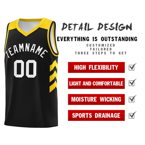 Custom Black White-Yellow Classic Tops Athletic Basketball Jersey