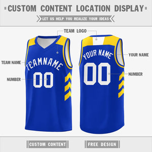 Custom Royal White-Yellow Classic Tops Mesh Sport Basketball Jersey