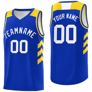 Custom Royal White-Yellow Classic Tops Mesh Sport Basketball Jersey