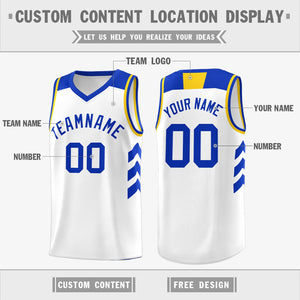 Custom White Royal-Yellow Classic Tops Men/Boy Athletic Basketball Jersey