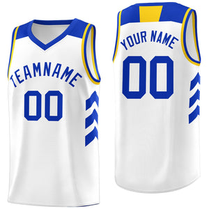 Custom White Royal-Yellow Classic Tops Men/Boy Athletic Basketball Jersey