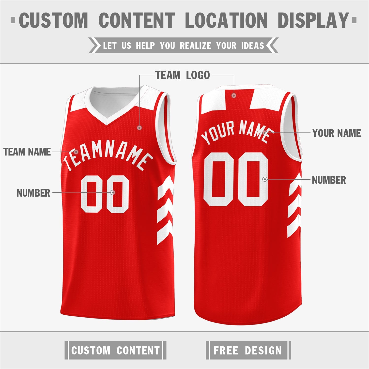 Custom Red White Classic Tops Mesh Sport Basketball Jersey