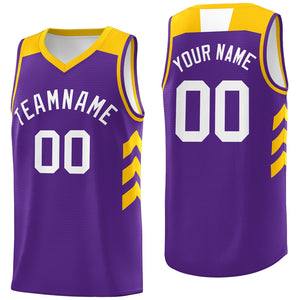 Custom Purple White-Yellow Classic Tops Mesh Sport Basketball Jersey