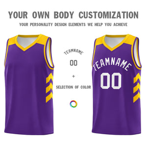 Custom Purple White-Yellow Classic Tops Mesh Sport Basketball Jersey