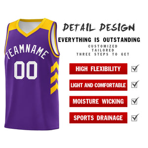 Custom Purple White-Yellow Classic Tops Mesh Sport Basketball Jersey