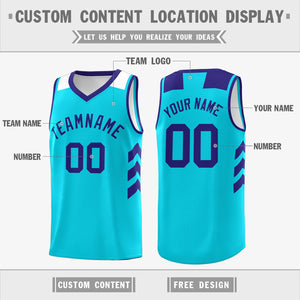 Custom Light Blue Purple-White Classic Tops Mesh Sport Basketball Jersey