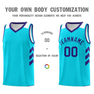 Custom Light Blue Purple-White Classic Tops Mesh Sport Basketball Jersey