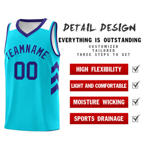 Custom Light Blue Purple-White Classic Tops Mesh Sport Basketball Jersey