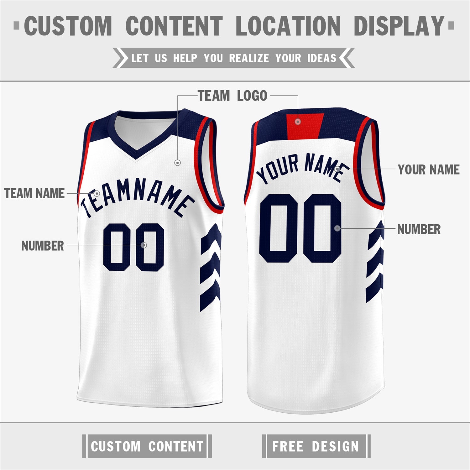 Custom White Navy-Red Classic Tops Fashion Sportwear Basketball Jersey