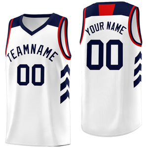 Custom White Navy-Red Classic Tops Fashion Sportwear Basketball Jersey