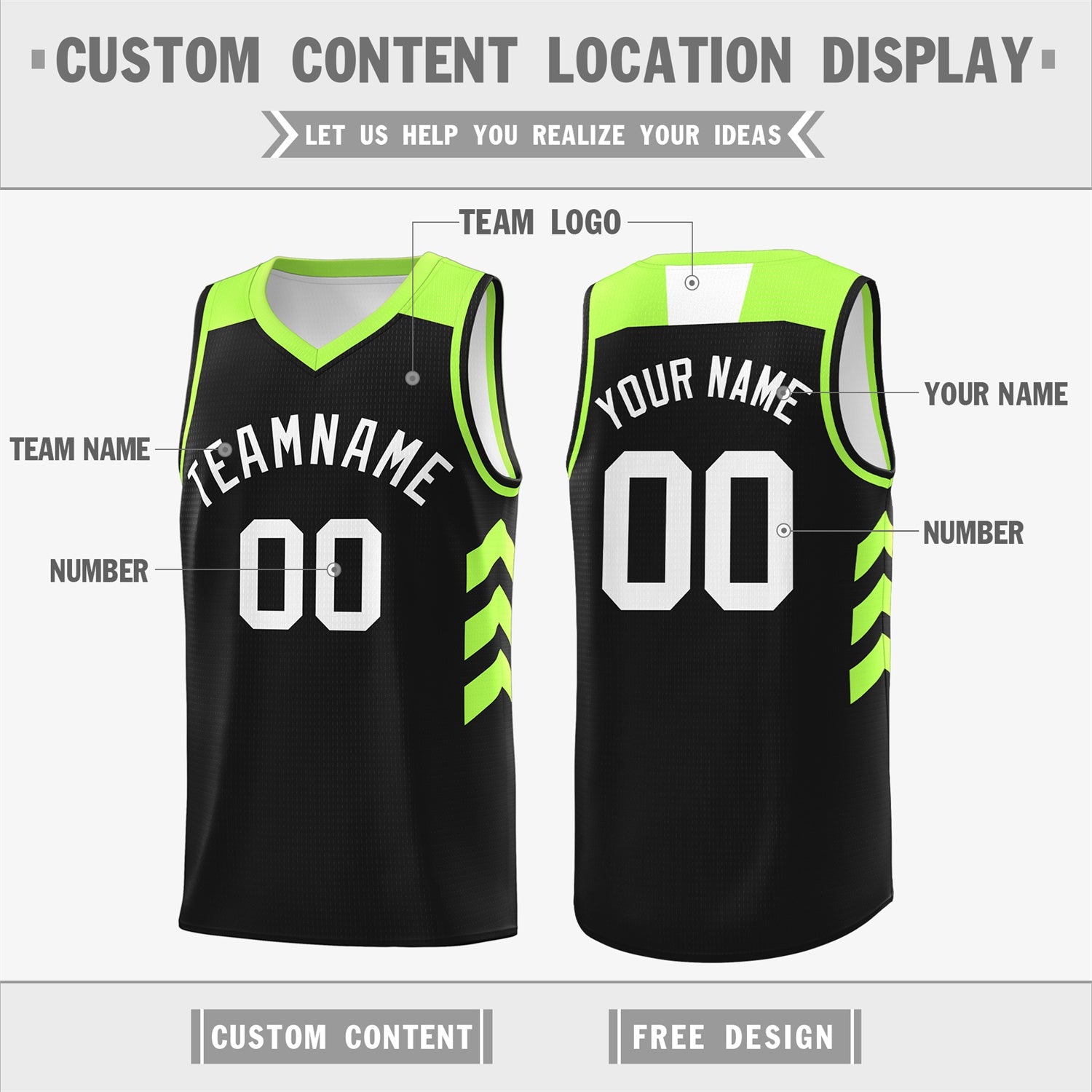 Custom Black White-Green Classic Tops Breathable Basketball Jersey