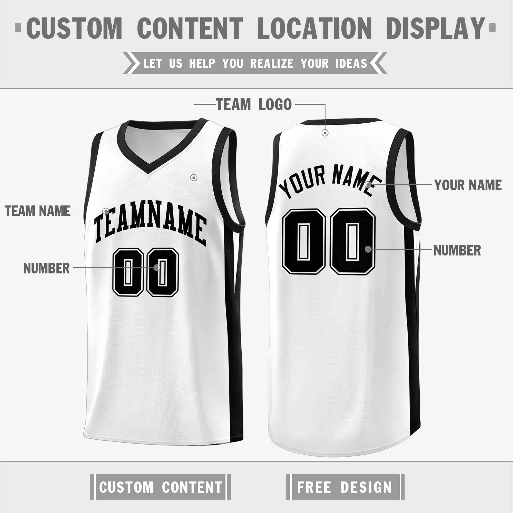 Custom White White Classic Tops Mesh Sport Basketball Jersey