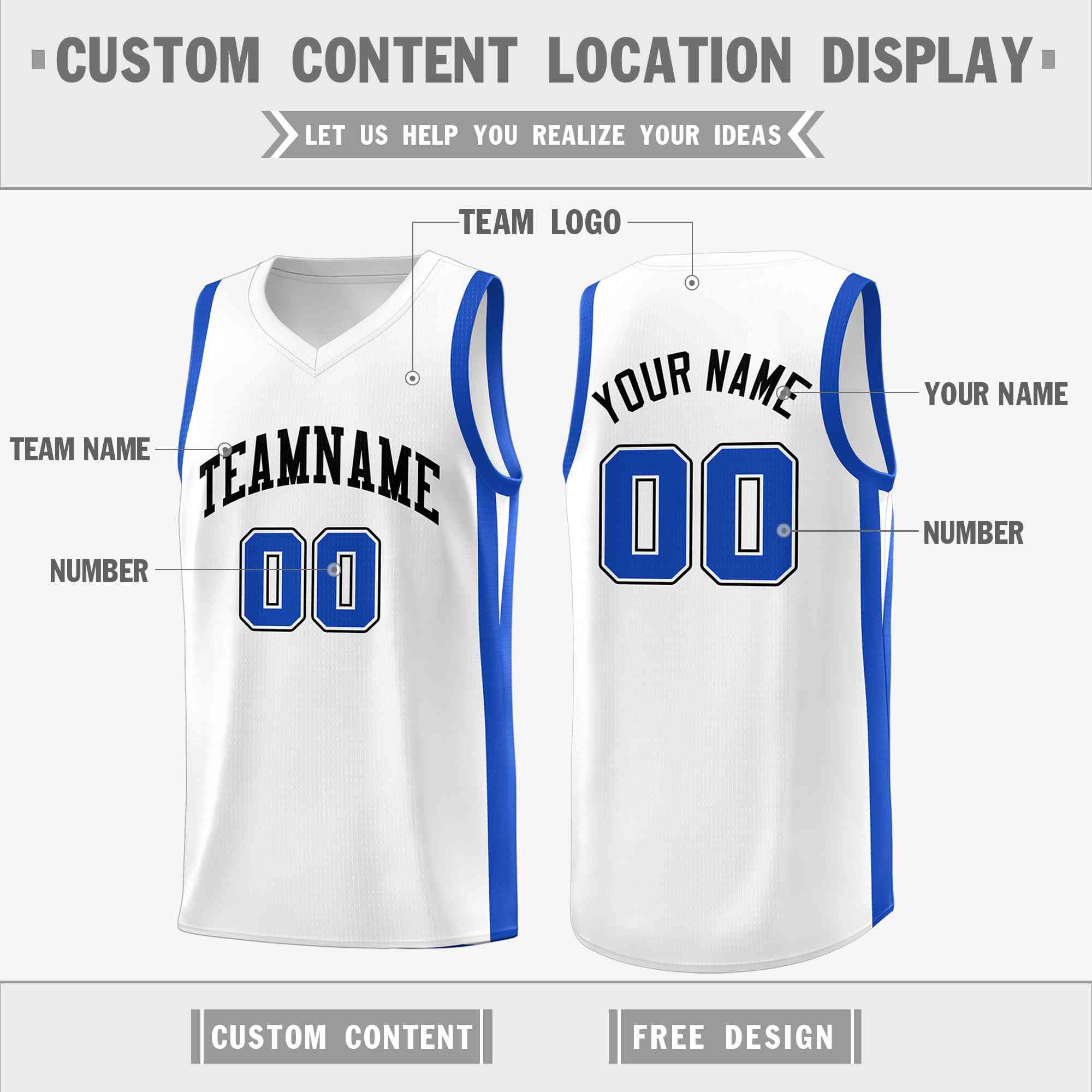 Custom White White Classic Tops Mesh Sport Basketball Jersey