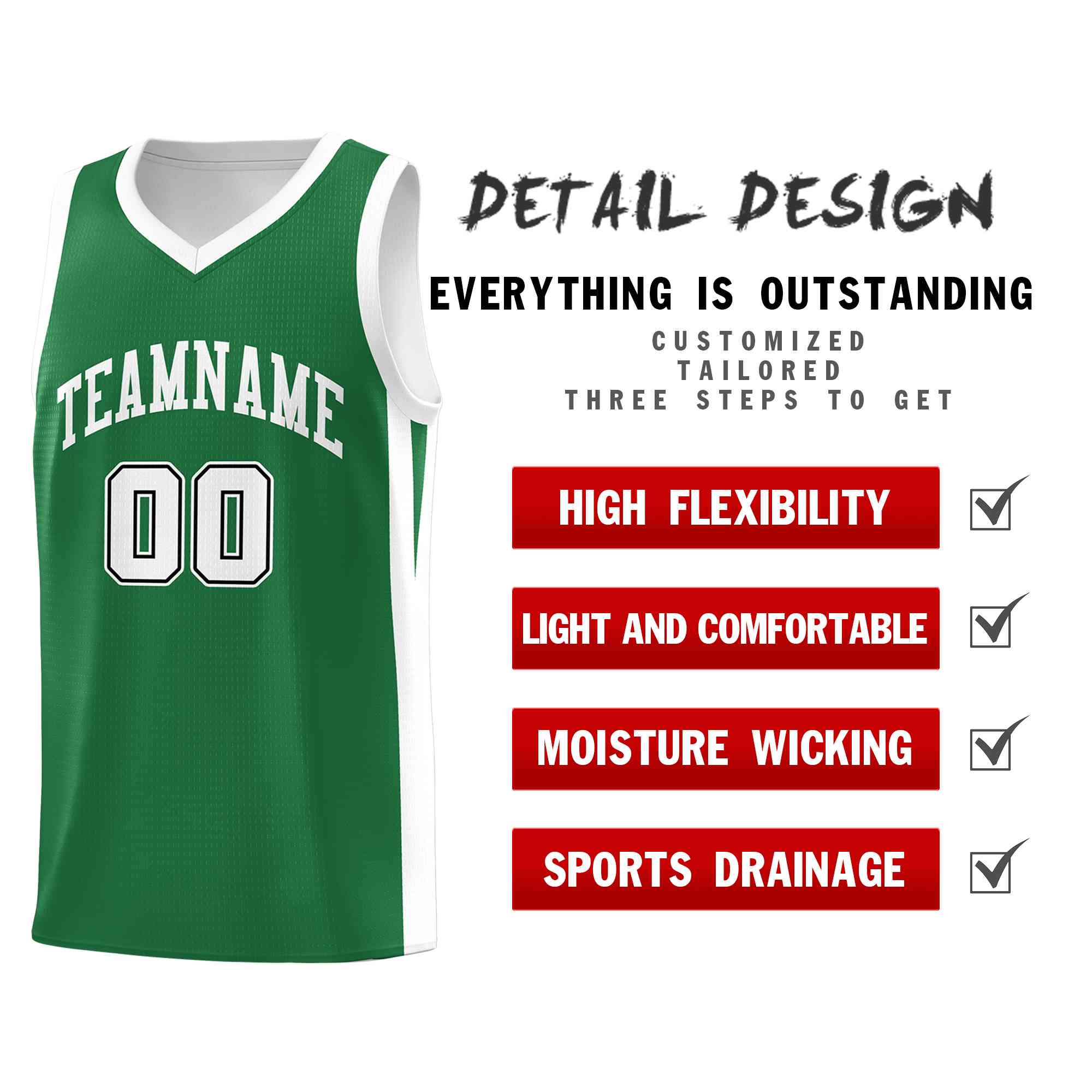 Custom Green White Classic Tops Mesh Sport Basketball Jersey