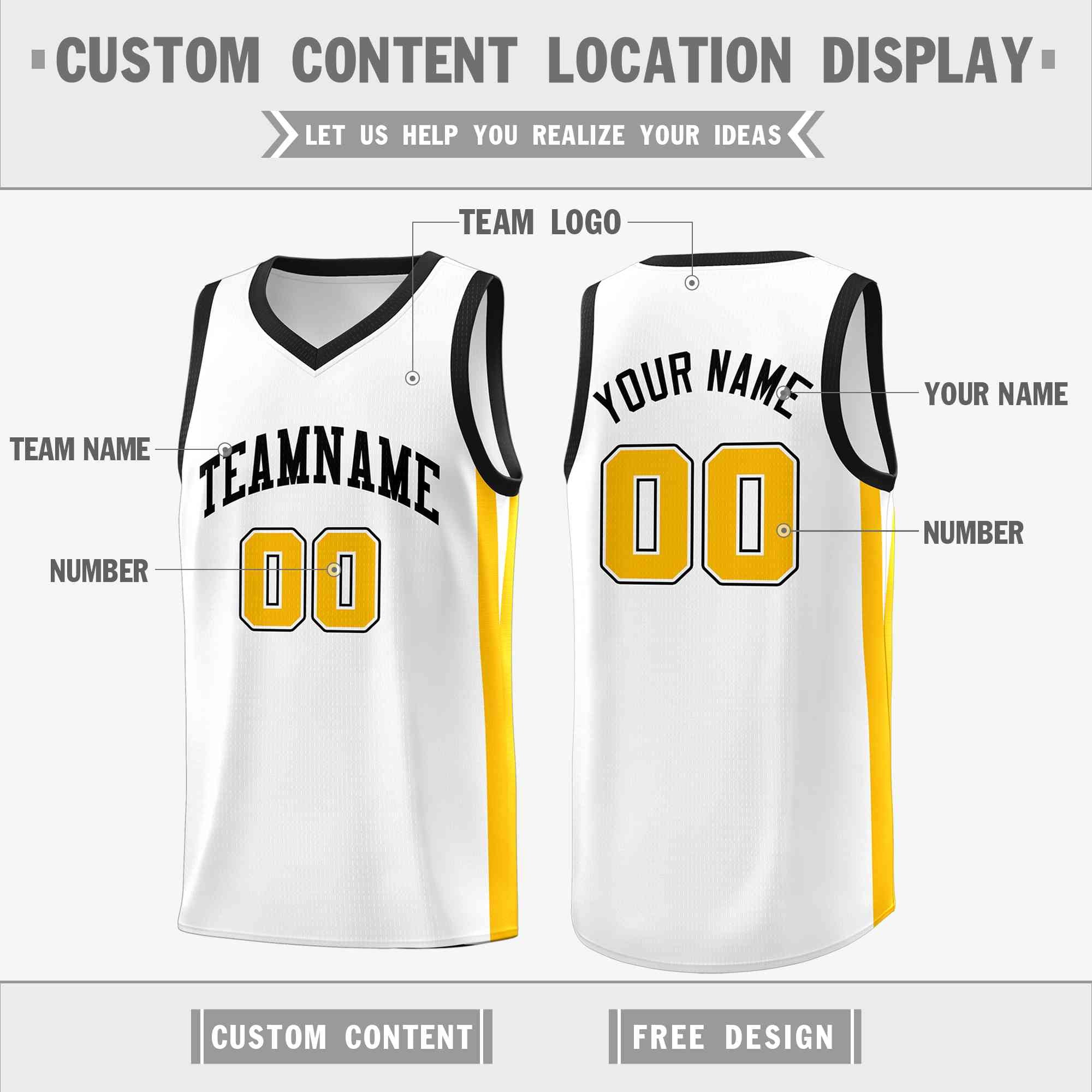 Custom White White Classic Tops Mesh Sport Basketball Jersey