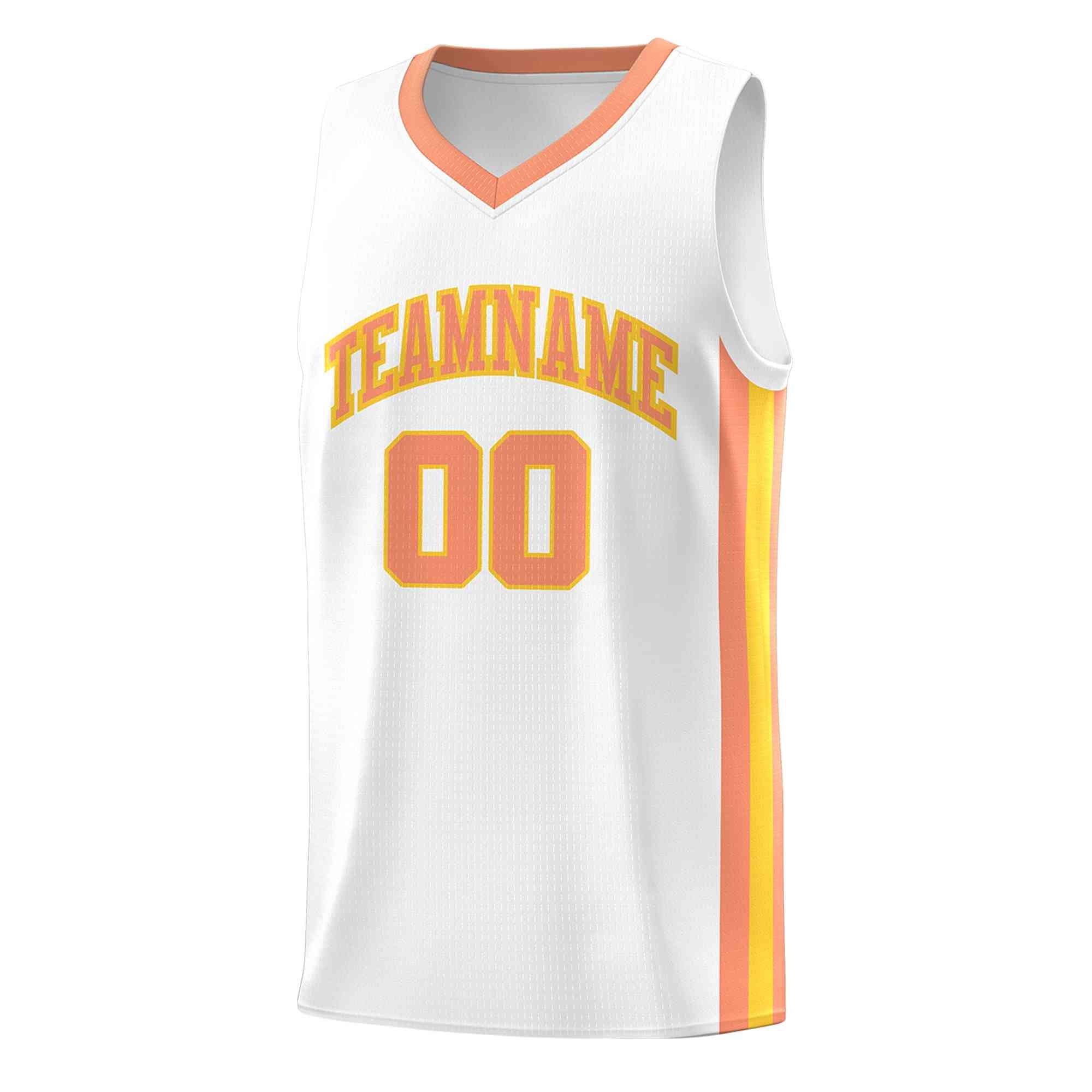 Custom White Orange-Yellow Classic Tops Mesh Sport Basketball Jersey