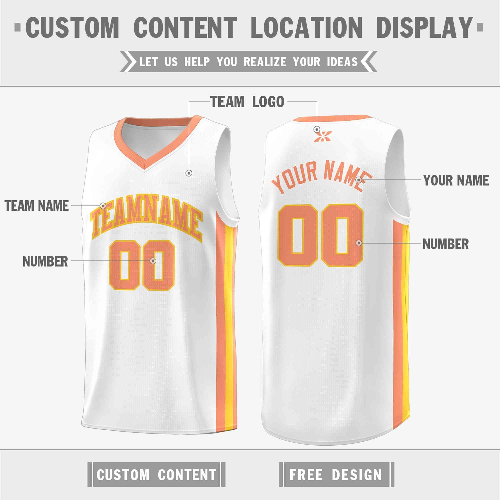 Custom White Orange-Yellow Classic Tops Mesh Sport Basketball Jersey