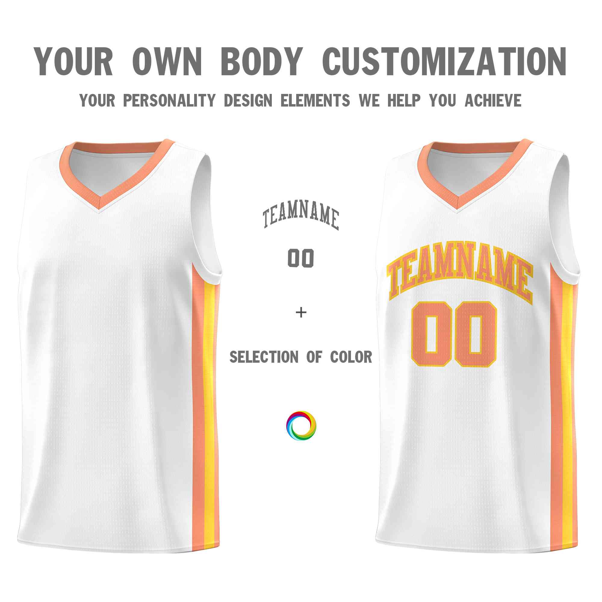 Custom White Orange-Yellow Classic Tops Mesh Sport Basketball Jersey