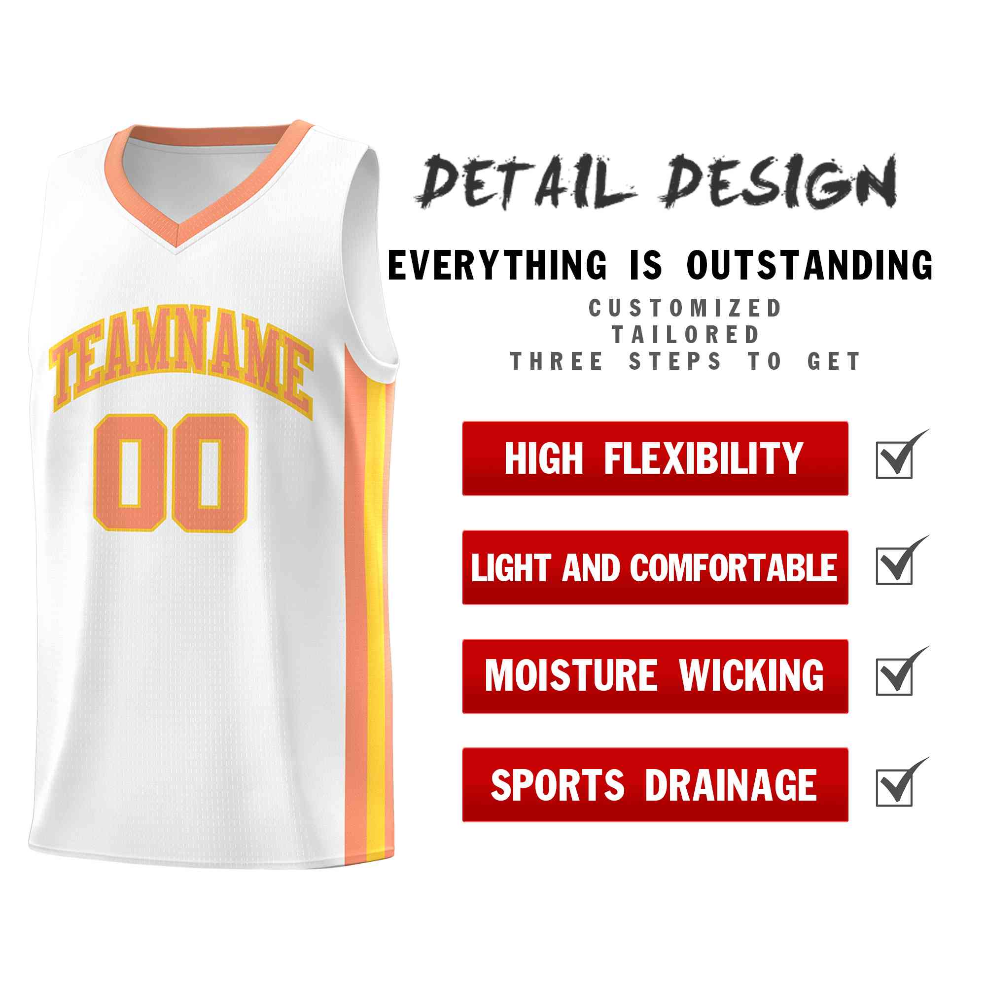 Custom White Orange-Yellow Classic Tops Mesh Sport Basketball Jersey